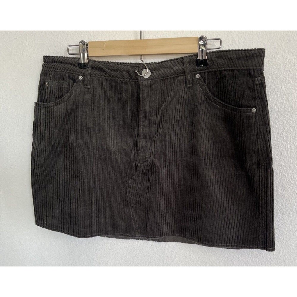 BDG Womens Corduroy Mini Skirt XL Dark Gray A-Line Raw Hem 90’s Minimalist NWOT